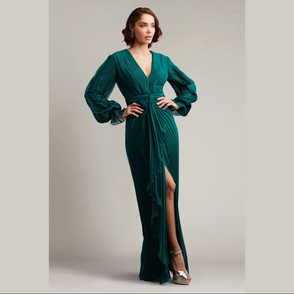 TADASHI SHOJI - GORDON PLEATED CRINKLE CHIFFON GOWN - Picture 1 of 5